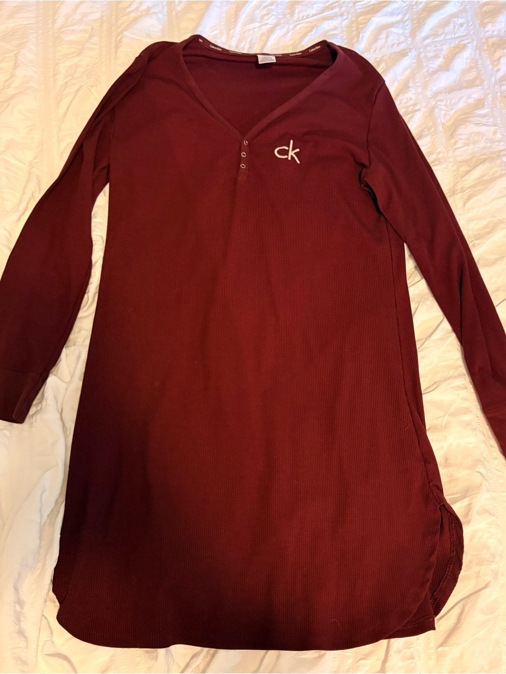Calvin Klein Maroon Long-Sleeve Pajama Dress